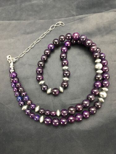 Navajo | Purple Sugilite | Round Bead Necklace | Sterling Silver | Authentic Native American Handmade | 22" | 8110