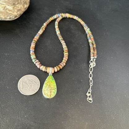 Southwestern Women's Green Opal Pendant Necklace | Sterling Silver | 17" | 14421