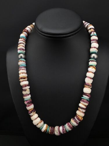 Navajo Purple Spiny Oyster Turquoise Necklace | Sterling Silver | 20" | Authentic Native American Handmade | 2519