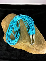 Southwestern Navajo Turquoise Heishi Necklace | 10 Strands | Sterling Silver | 19" | 8872