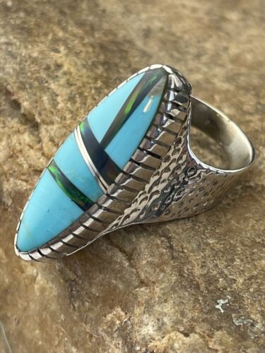 Navajo Multi-Color Opal Turquoise Inlay Ring | Sterling Silver | Sz 6.5 | Authentic Native American Handmade | 1609