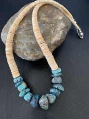 USA Handmade Shell & Turquoise Bead Pendant Necklace with Pearls | Authentic Native American | 20" | 12523
