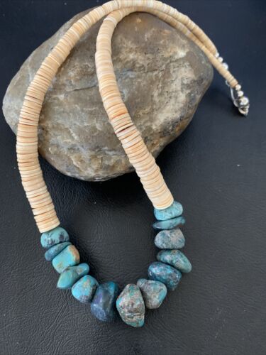 USA Handmade Shell & Turquoise Bead Pendant Necklace with Pearls | Authentic Native American | 20" | 12523