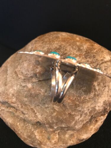 Navajo Kingman Turquoise Cluster Ring | Authentic Native American Sterling Silver | Multi-Stone | Sz 7.5 | 8392