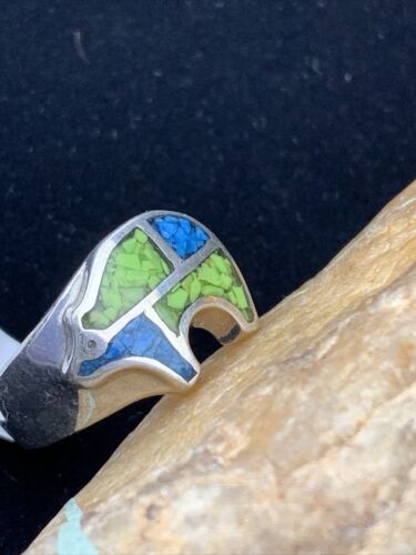 Navajo Multi-Color Opal Turquoise Inlay Ring | Sterling Silver | Sz 7.5 | Authentic Native American Handmade | 01703
