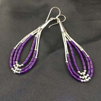 Handmade Liquid Silver Heishi Beads Purple Sugilite Earrings | Sterling Silver | 2" | 1989
