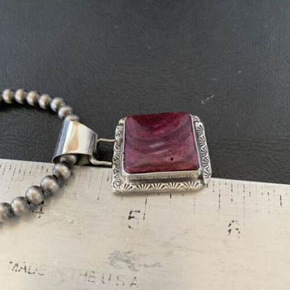 Navajo Pear Purple Spiny Oyster Pendant Necklace | Sterling Silver | Authentic Native American Handmade | 10951