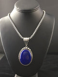 Men's XL Navajo Pearls Necklace Pendant | Sterling Silver Blue Lapis | Authentic Native American Handmade | 10116