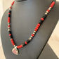 Navajo Pearls Necklace Pendant | Sterling Silver Onyx & Coral Inlay | Authentic Native American Handmade | 1930