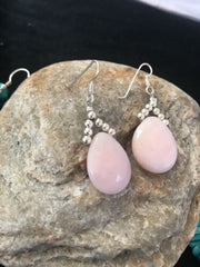 Navajo Pink Opal Bead Dangle Drop Earrings | Sterling Silver | Authentic Native American Handmade | 00304