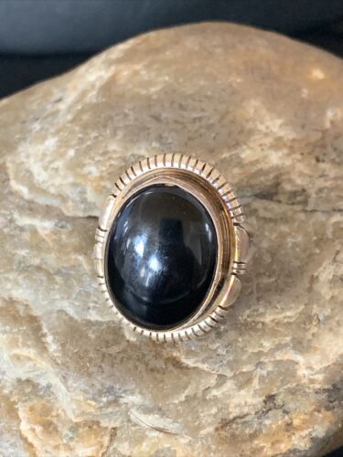 Native American Old Pawn Navajo Black Onyx Ring | Handmade Sterling Silver | Sz 7 | 11948