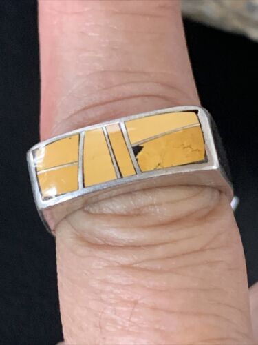 Navajo Yellow Turquoise Ring | Sterling Silver | Sz 8 | Authentic Native American Handmade | 1736