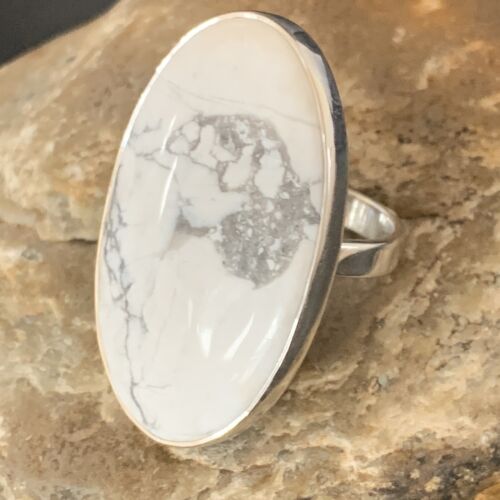 Adjustable Women's Navajo White Howlite Ring | Sterling Silver | Sz 8 | 11724