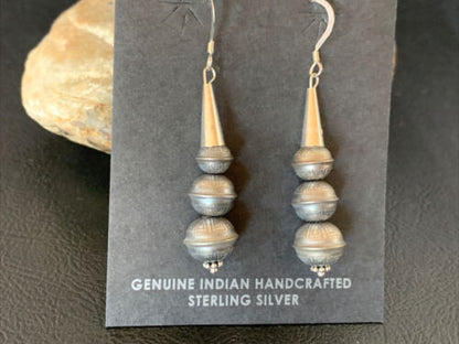 Navajo Pearls Bead Earrings | Sterling Silver Stamped | Authentic Native American Handmade | 13045
