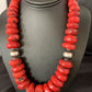 Navajo Red Coral Bead Necklace | Sterling Silver | Graduated 21" | Authentic Native American Jewelry | 13160