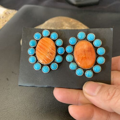 XXL Blue Kingman Turquoise Spiny Oyster Earrings | Sterling Silver | 2" | 1574