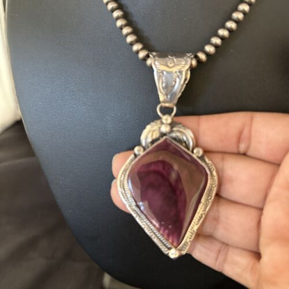 Navajo Purple Spiny Oyster Pendant Necklace | Sterling Silver | Authentic Native American Handmade | 14662