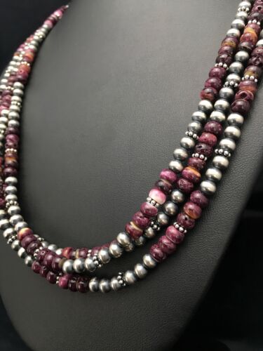 Navajo Purple Spiny Oyster Necklace | Sterling Silver | 22" | Authentic Native American Handmade | 14026