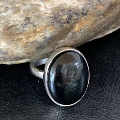 Southwestern Navajo Handmade Sterling Silver Black Onyx Ring | Sz 7.5 | 11620