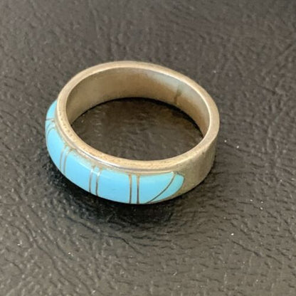 Native American Navajo Blue Turquoise Inlay Band Ring | Sz 6 | Sterling Silver | 12393