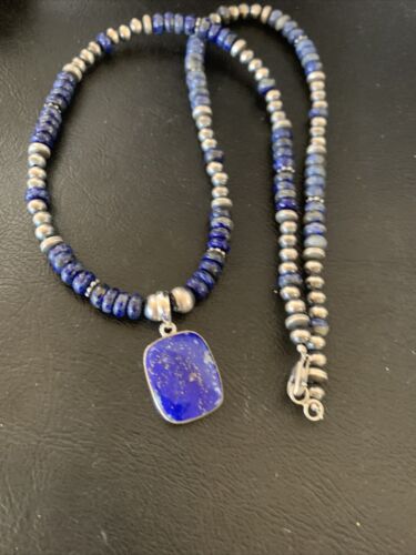 Native American Navajo Blue Lapis Pendant Necklace | Sterling Silver | Authentic Handmade | 12250 - Masha USA