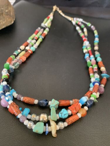 Native American Santo Domingo Pearl Mixed Bead Necklace | 3-Strand | 24" | 11989