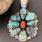 Navajo Cluster Coral Spiderweb Turquoise Pendant | Sterling Silver | Authentic Native American Handmade | 2228