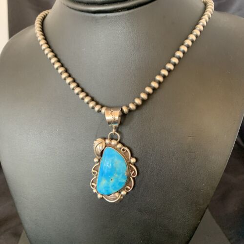 Native American Sterling Silver Blue Kingman Turquoise Necklace Pendant | Women's | 10901