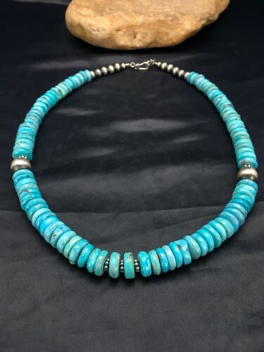 Navajo Men's Sterling Silver Blue Turquoise Necklace | Authentic Native American | 20" | Graduated | 2946