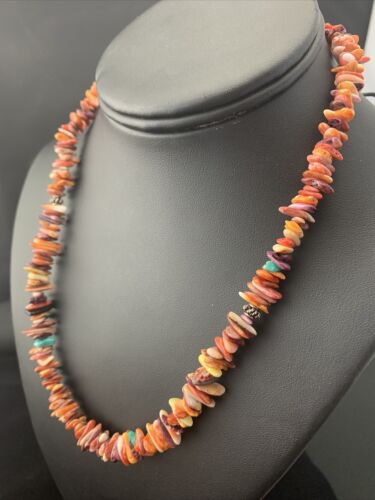 Navajo Red Spiny Oyster Turquoise Necklace | Sterling Silver | Authentic Native American Handmade | 18" | 1812