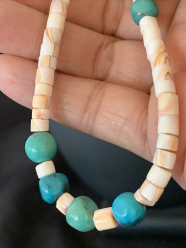 Navajo Pearls Turquoise Nugget Shell Necklace | Sterling Silver | 24" | Authentic Native American Handmade | 12543