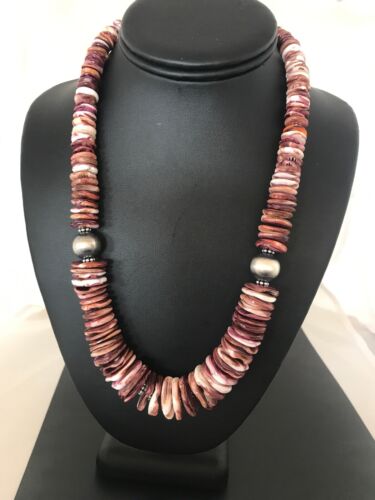 Navajo Purple Spiny Oyster Necklace | Sterling Silver | Authentic Native American | Graduated | 20" | 8485