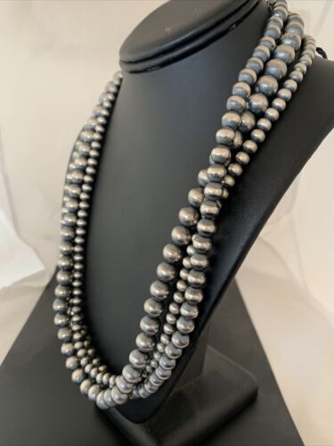 Navajo Sterling Silver 3-Strand Necklace | 6, 8, 10mm | 21" | 93921 - Masha USA