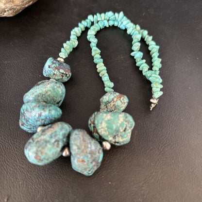 Navajo Chunky Blue Turquoise Nugget Necklace | Sterling Silver | Authentic Native American Handmade | 20" | 14416
