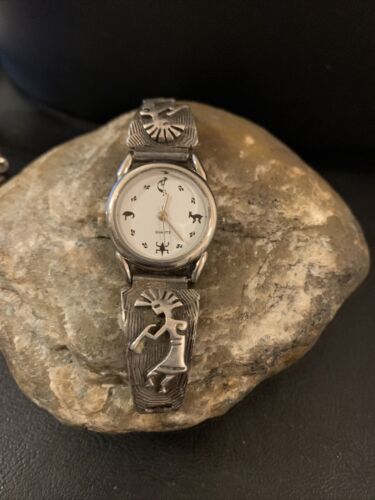 Authentic Native American Navajo Sterling Silver Watch Tips | Old Pawn Kokopelli Design | 1448