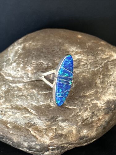 Navajo Blue Opal Inlay Band Ring | Sz 6 | Authentic Native American Handmade | 14702