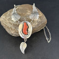 Navajo Red Coral Pendant Necklace | Sterling Silver | Authentic Native American Handmade | 18" | 14481