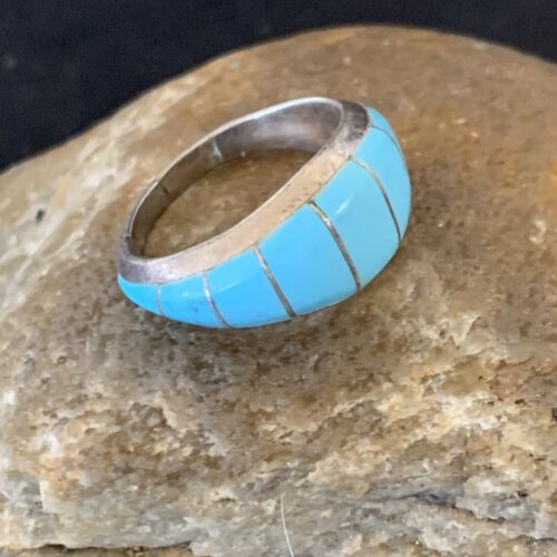 Navajo Blue Turquoise Inlay Band Ring | Sz 6 | Authentic Native American Handmade | 12391