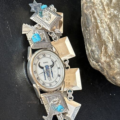 Authentic Navajo Men's Blue Turquoise Wristwatch | Sterling Silver Tips | Native American Jewelry | 14397