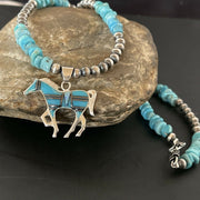 Navajo Horse Inlay Pendant | Blue Turquoise Opal | Sterling Silver | Authentic Native American Handmade | 11328