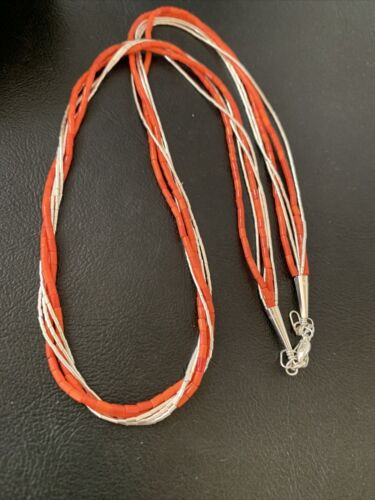 Navajo Coral Tube Beads Liquid Silver Heishi 5-Strand Necklace | Sterling Silver | 02181