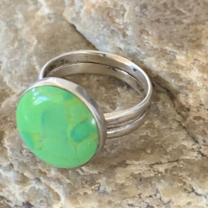 Navajo Green Gaspeite Inlay Ring | Sterling Silver | Sz 8 | Authentic Native American Handmade | 12465