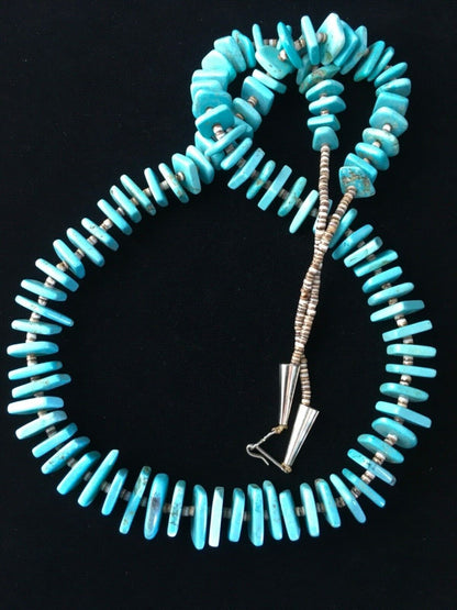 Santo Domingo | Spiderweb Turquoise Bead Necklace | Sterling Silver | 29" | Authentic Native American Handmade | 1758
