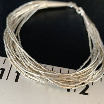 Native American Women's Liquid Silver Heishi Bracelet | 15 Strand | Sterling Silver | 8" | 13613