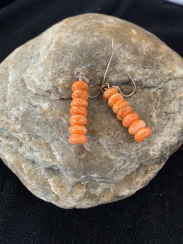 Native American Navajo Orange Spiny Oyster Bead Earrings | Sterling Silver | 13057
