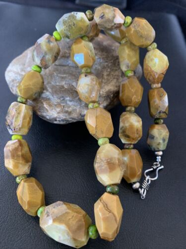 Navajo Graduated Faceted Green Nugget Turquoise Necklace | Sterling Silver | Authentic Native American | 21" | 1494