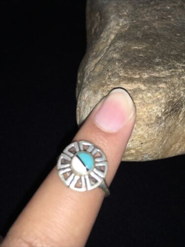 Navajo Women's Turquoise & Mother of Pearl Sterling Silver Ring Sz 6 | Inlay | Handmade 01791
