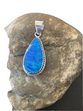 Navajo Blue Faux Opal Pendant | Sterling Silver | Authentic Native American Handmade | 1.50" | 01391