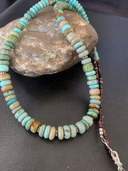 Navajo Pearls Royston Bead | Green Turquoise Necklace | Sterling Silver | 26" | Authentic Native American Handmade | 12533