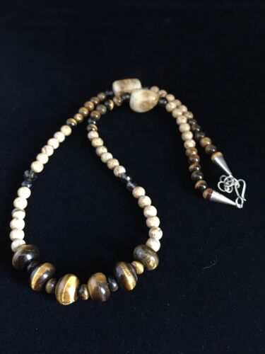 Women's Graduated Tigers Eye & Picture Jasper Necklace | Sterling Silver | Authentic Native American | 21"